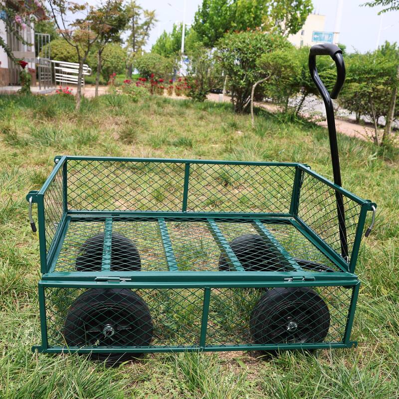 Heavy-Duty Solid Wheel Garden Wagon Cart - Firewood & Yard Debris Hauler