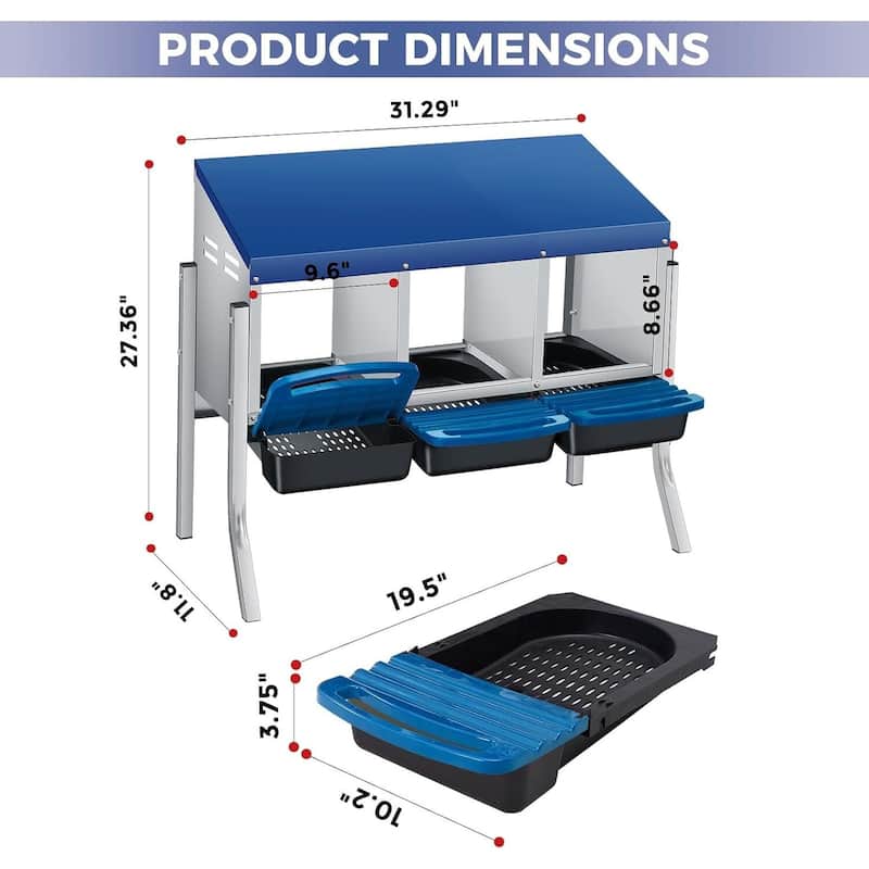 3 Holes Egg-Laying Boxes Nesting Boxes for Chickens Coops with Legs