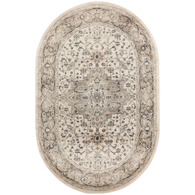 Nourison Quarry Indoor only Persian Area Rug. - 6'x9' Oval - Ivory/Grey