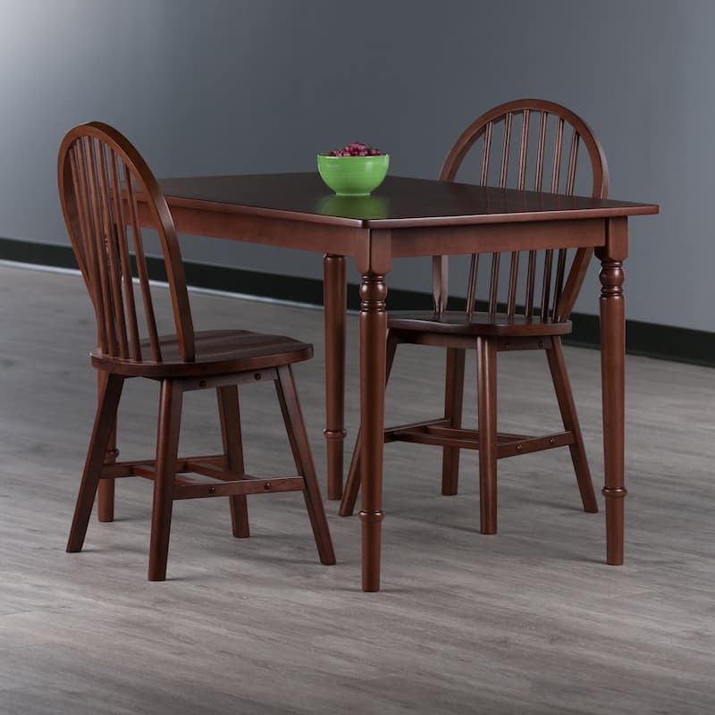 3pc Rectangular Dining Table with Windsor Chairs - 47.25" - Walnut Brown