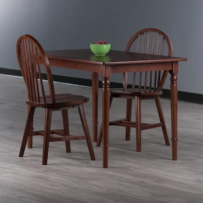 3pc Rectangular Dining Table with Windsor Chairs - 47.25" - Walnut Brown