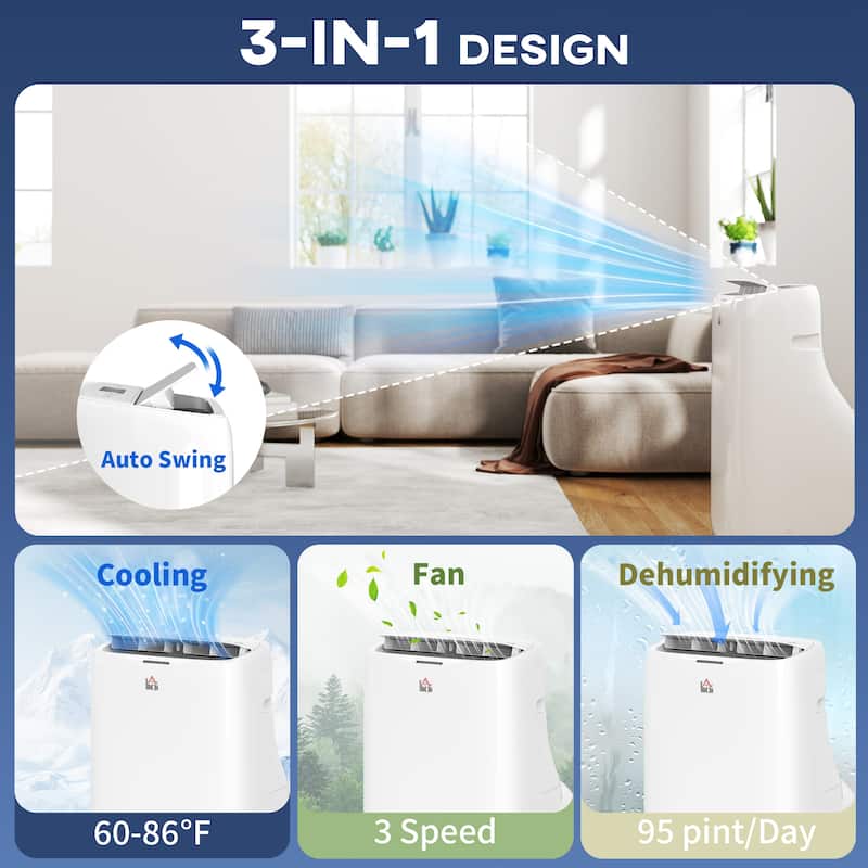 HOMCOM Dual Hose Portable Air Conditioner High Efficiency Inverter, 3-in-1 14000 BTU AC Unit with Cool, Dehumidifier & Fan