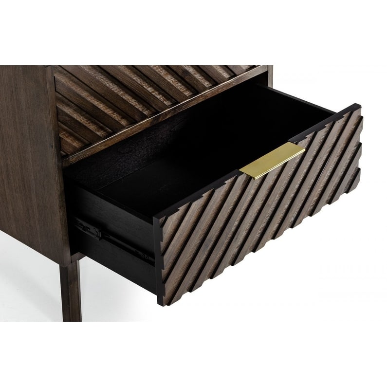 Classic Chevron Dark Brown Nightstand with Two Drawers