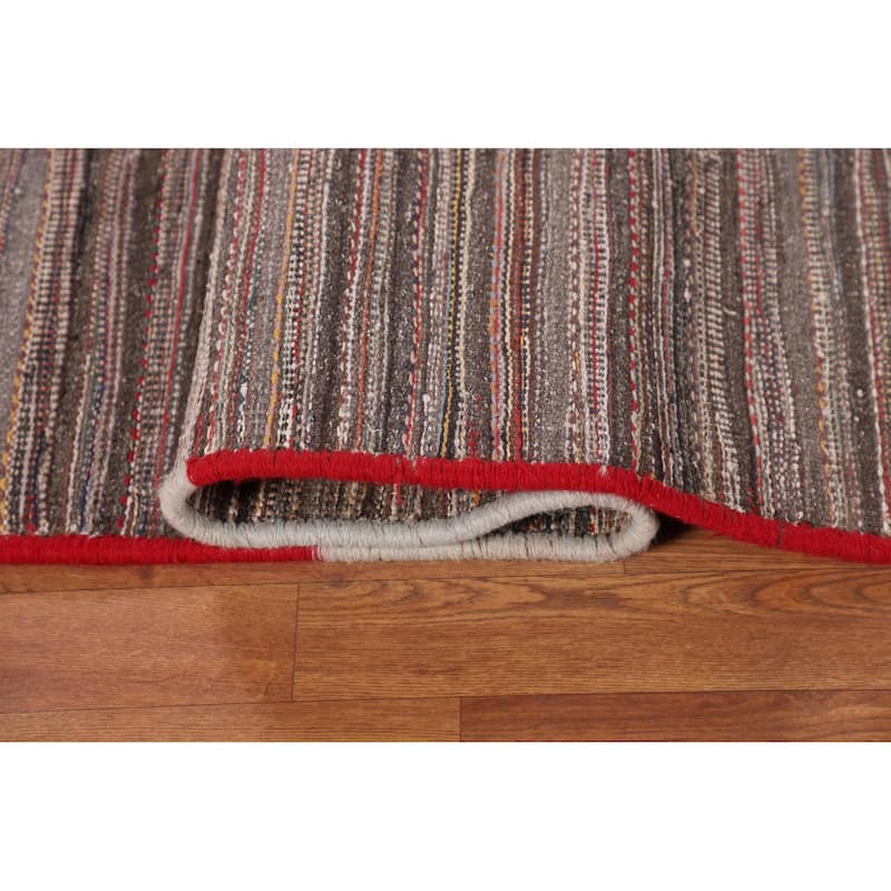 All-Over Striped Kilim Persian Vintage Area Rug Hand-Woven Wool Carpet - 7'3"x 11'0"