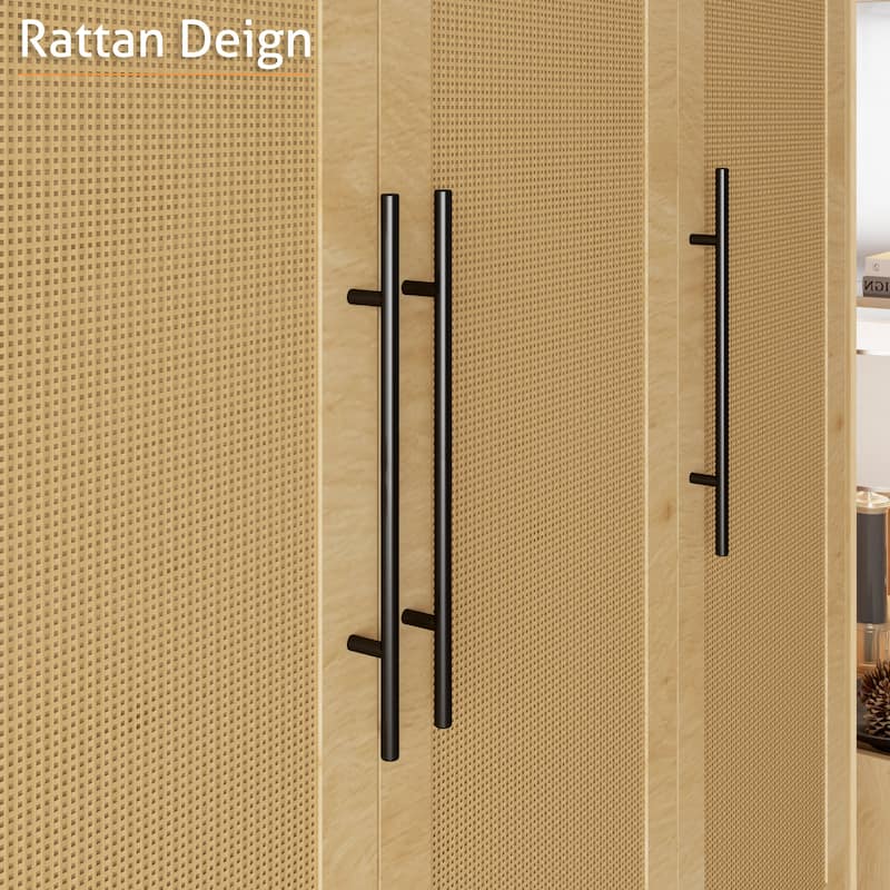 47"W Family 4-Door Wardrobe Armoires Closet 2 Drawer Storage Rattan Style - N/A