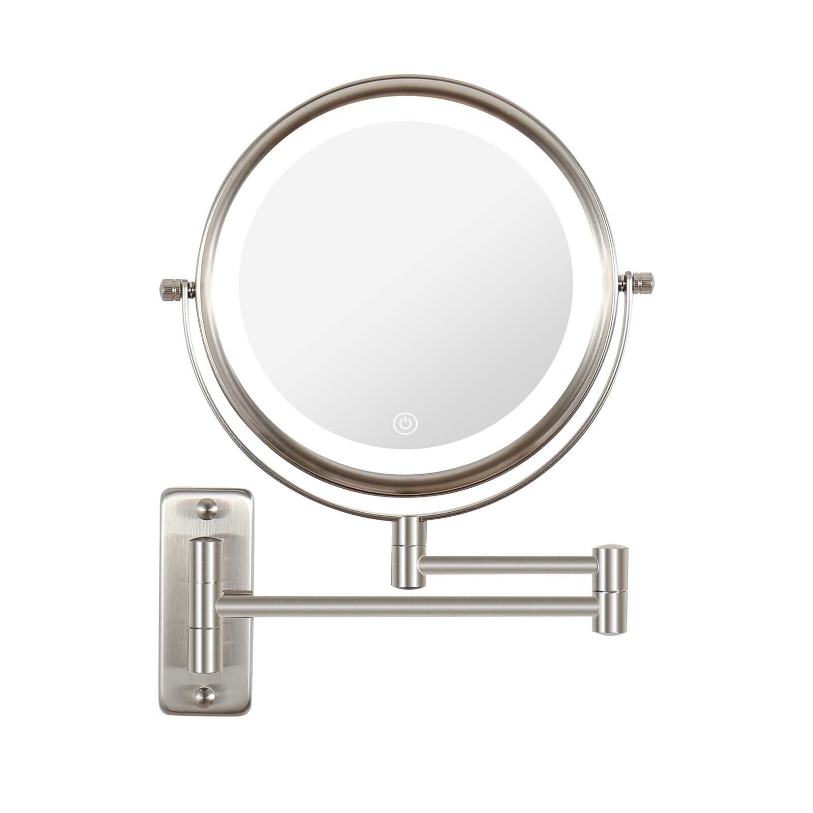 Wall mounted lighted makeup mirror brushed nickel hot sale