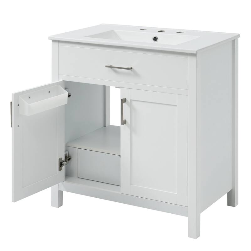 30-Inch Bathroom Vanity with Ceramic Sink, Ample Storage & Soft-Close Doors - Ideal for Small Bathrooms