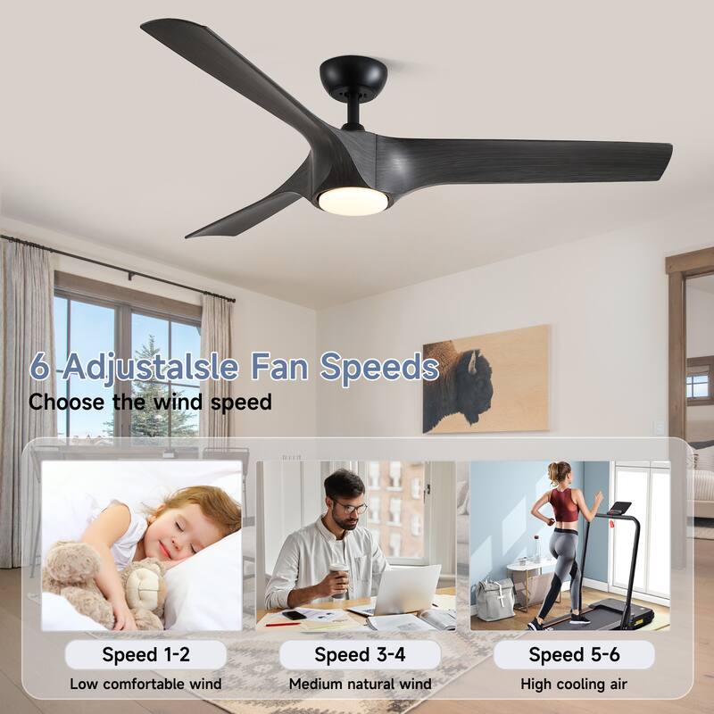 YUHAO 56 inch 6 Speed Quiet DC Motor Indoor Matte White Ceiling Fans with Lights and Remote Control