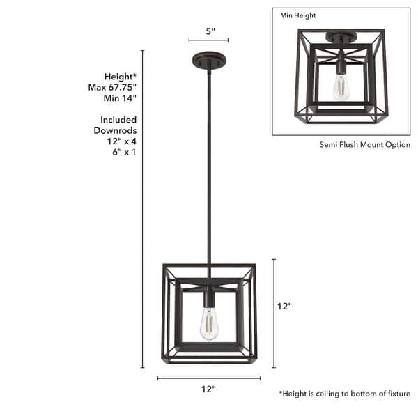 dimension image slide 2 of 5, Hunter Doherty Convertible Pendant/ Semi-Flushmount - Kitchen Island, Entry, Dining - Industrial, Contemporary, Transitional