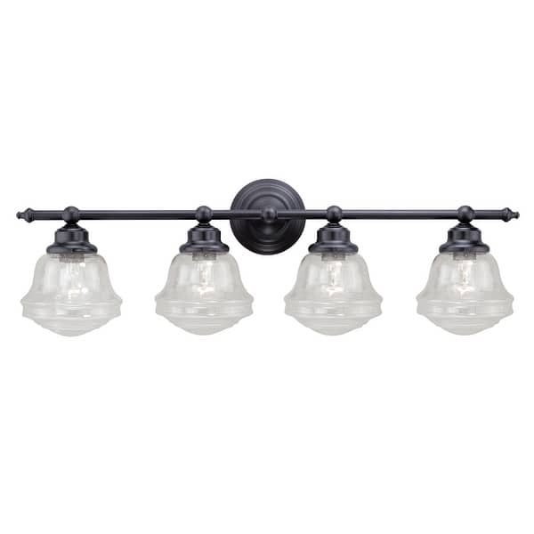 slide 2 of 8, Huntley 4-Light 32 in. W Oil Rubbed Bronze Bathroom Vanity Lighting Fixture, Clear Seeded Schoolhouse Glass, LED Compatible 32-in W x 10-in H x 7-in D - Oil Rubbed Bronze