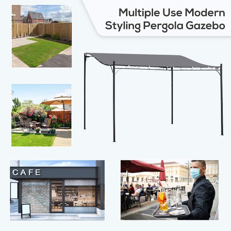 Outsunny 13' x 10' Steel Outdoor Pergola Gazebo, Patio Canopy with Weather-Resistant Fabric and Drainage Holes