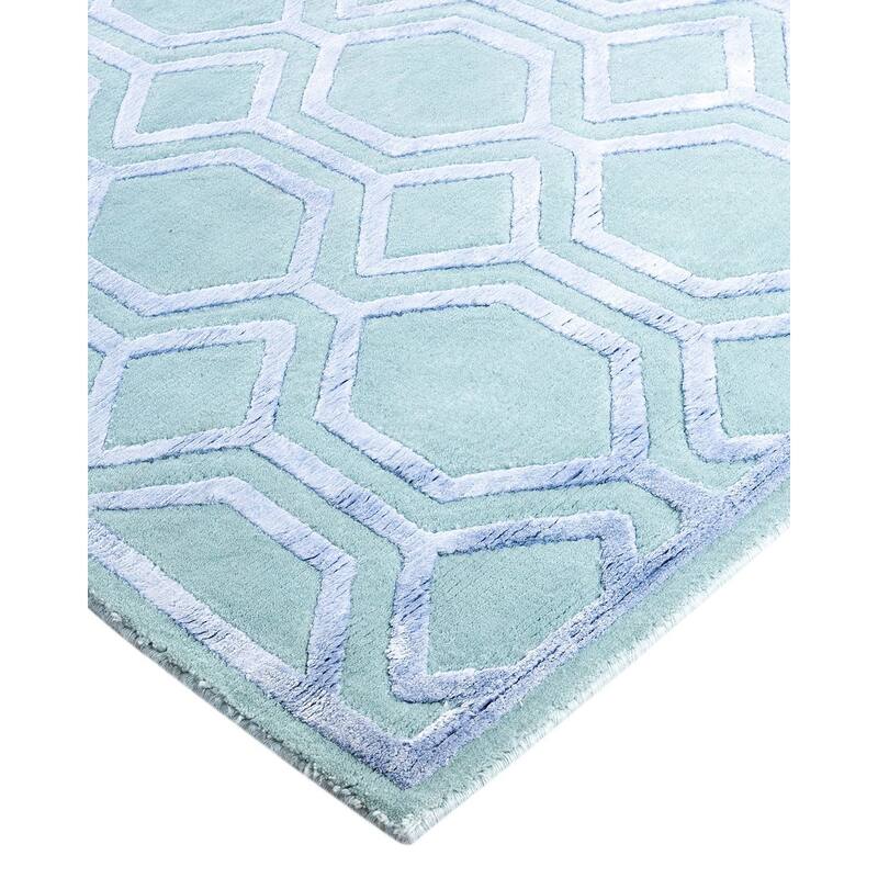 Modern One-of-a-Kind Handmade Area Rug, Green - 8' 1" x 9' 10"