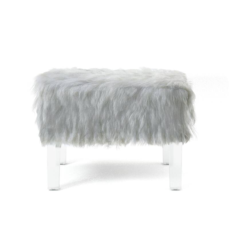 Andral Contemporary Faux Fur Acrylic Ottoman by Silver Orchid