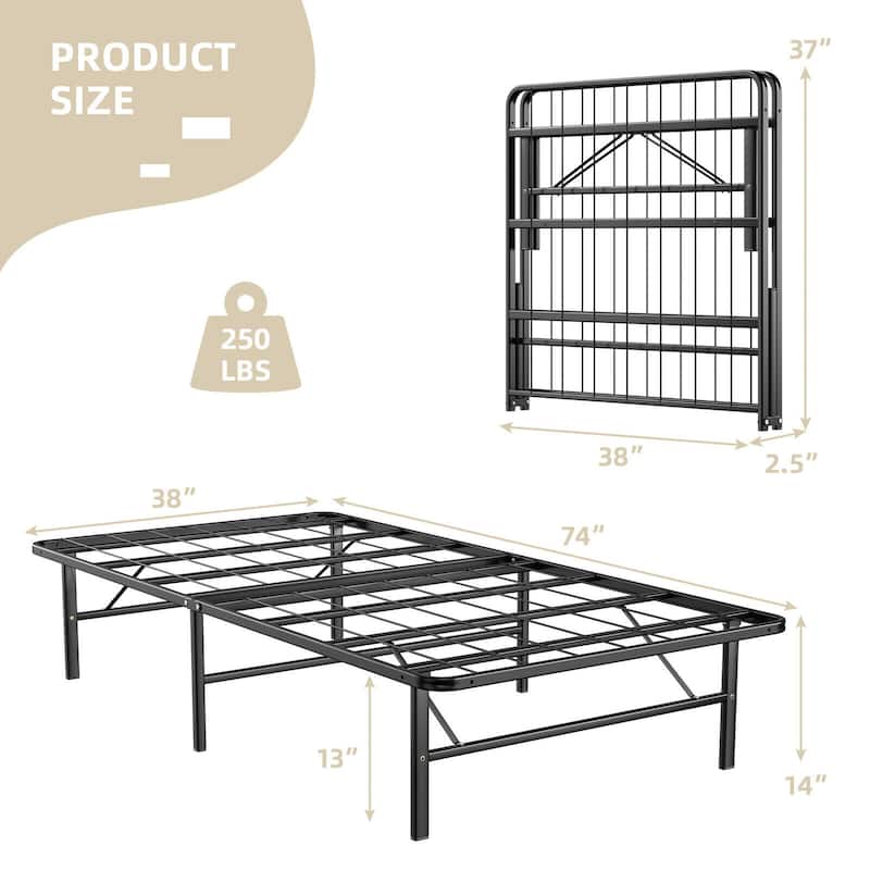 Gymax 14'' Twin/Full/Queen Size Metal Platform Bed Foldable Mattress