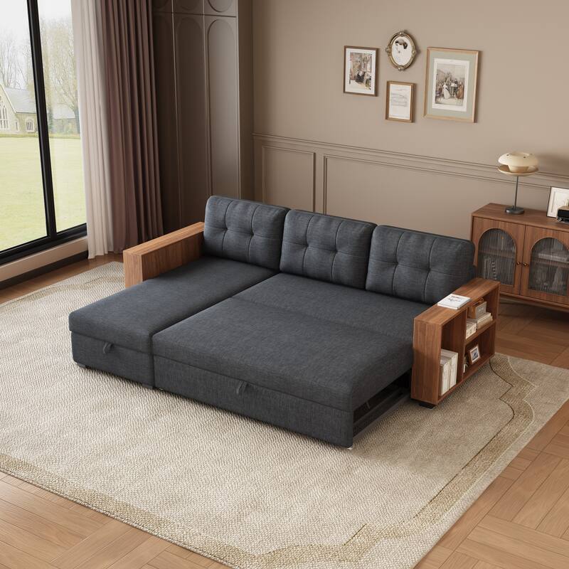 GDFStudio - Vinnas Convertible Sectional Sofa with Pull-Out Bed and Hidden Storage Chaise