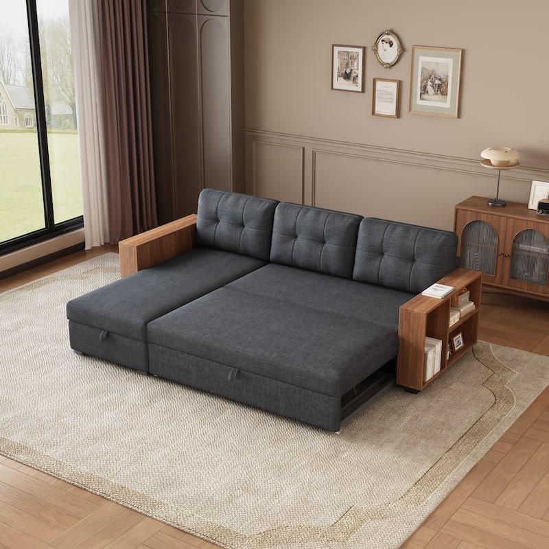 Upholstered Pull Out Sectional Sofa with Storage Chaise