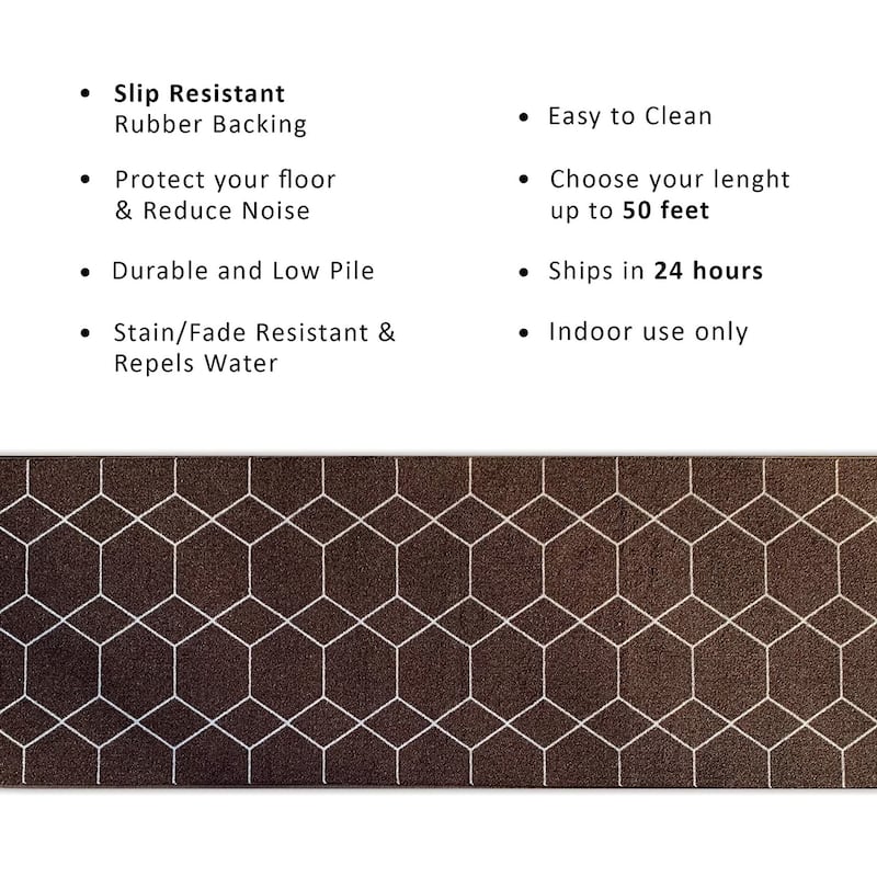 Custom Size Hexagon Brown 26 Inch Wide Non-Slip Stair Runner Rug