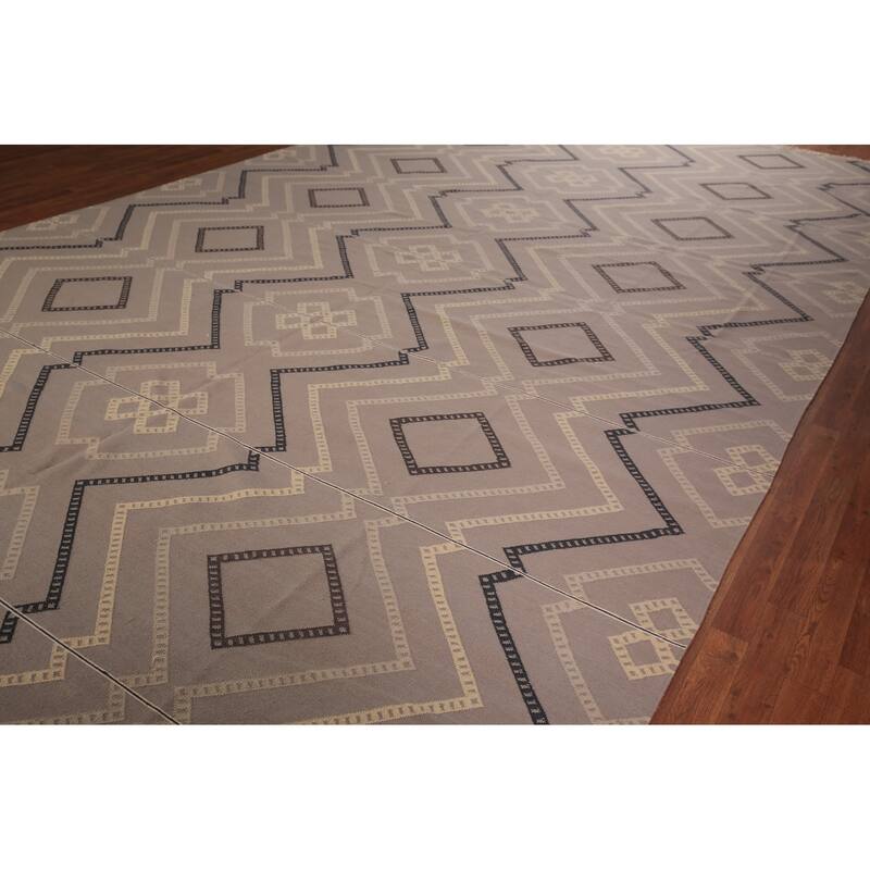 Geometric Kilim Durrie Oriental Large Area Rug Cotton Carpet - 10'7" x 19'4"