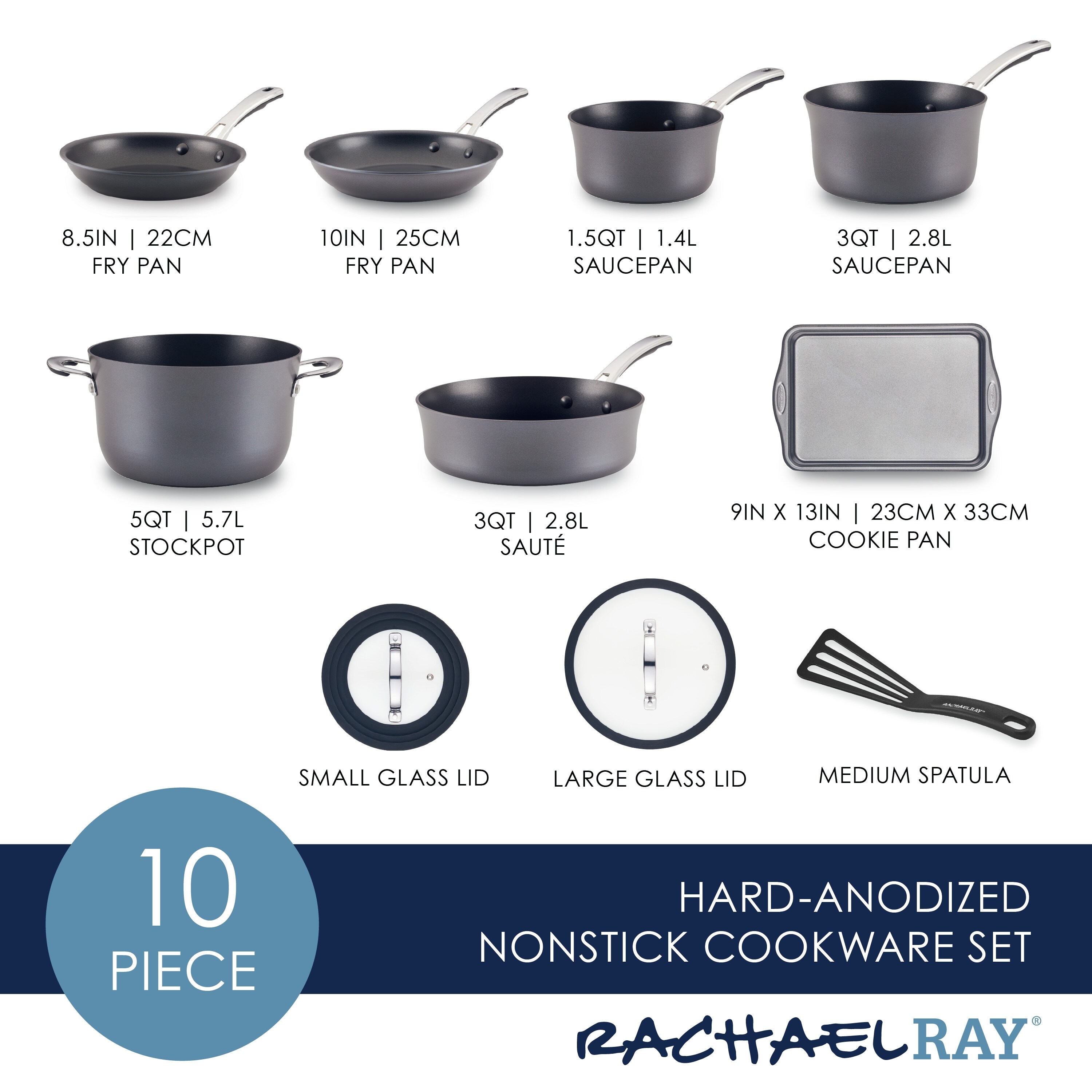 Rachael Ray Cook + Create Hard Anodized Nonstick Frying Pan Set, 2