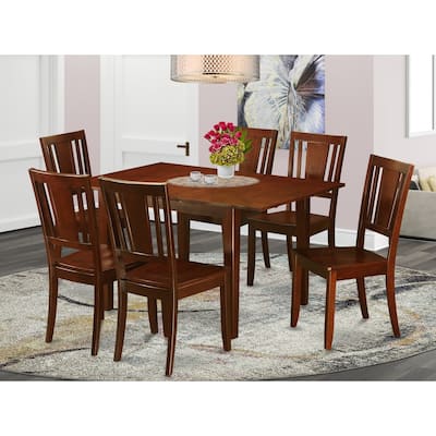 Modern Dining Set 7 Piece - Rectangle Table with Leaf & 6 Chairs - Wood & Microfiber
