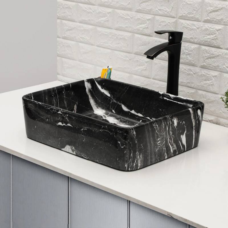 Lordear 19"x15" Rectangular Marble Ceramic Bathroom Vessel Sink - Black