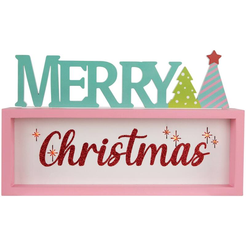 Lighted "Merry Christmas" Shadow Box Christmas Tree Decoration - 10" - Multicolor