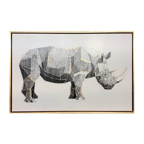 Sagebrook Home Geo Rhino Charcoal Drawing with Gold Leaf, Contemporary Art, Gray and Gold, 71 W x 3 D x 47 H Inches