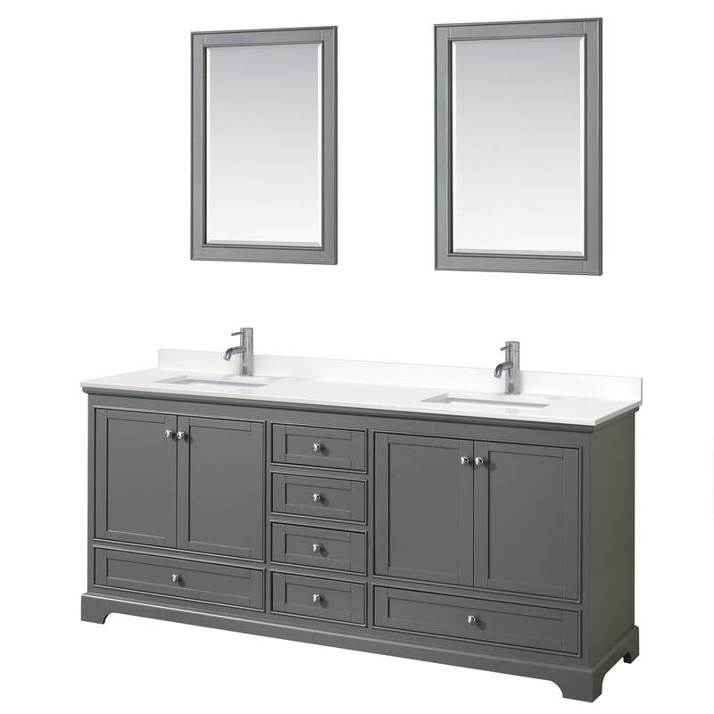 Deborah 80-inch Double Vanity, Quartz Top, 24-inch Mirrors - Dark Gray, Chrome Trim, White Quartz Top