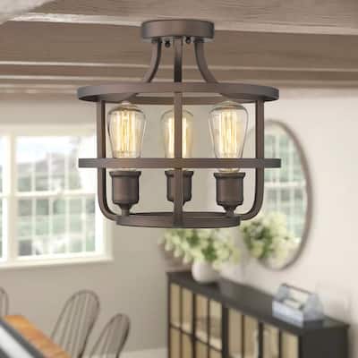 15 Inch Farmhouse Close to Flush Ceiling Light Fixture 3-Light - ‎Oil Rubbed Bronze - ‎14.9 x 14.8 x 14 inches