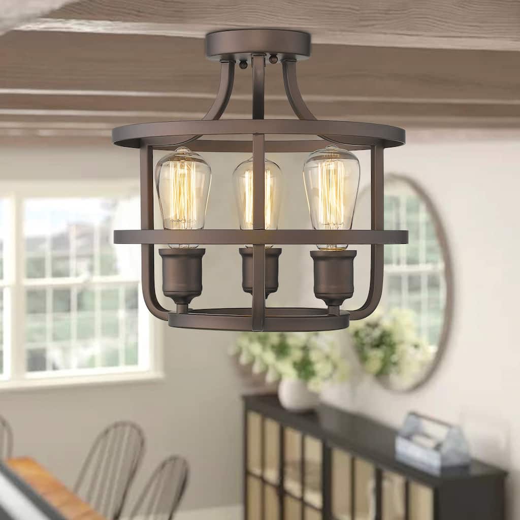 15 Inch Farmhouse Close to Flush Ceiling Light Fixture 3-Light - ‎Oil Rubbed Bronze - ‎14.9 x 14.8 x 14 inches