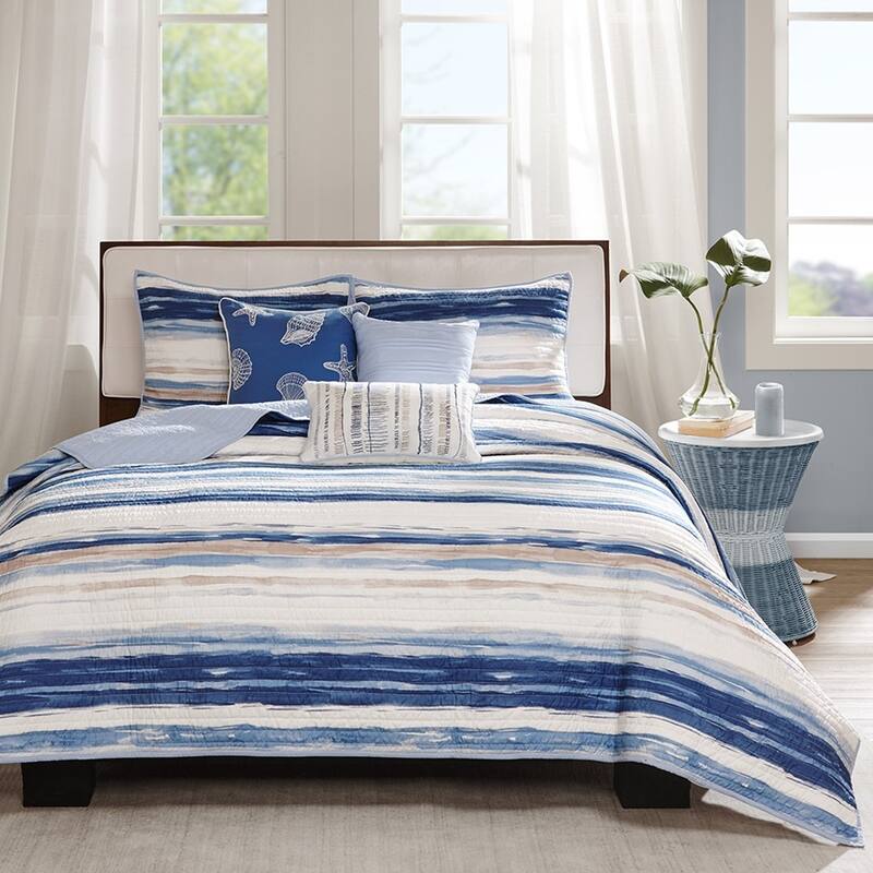 GDF Studio - Watercolor Stripe Reversible Quilt Set with Decorative Pillows