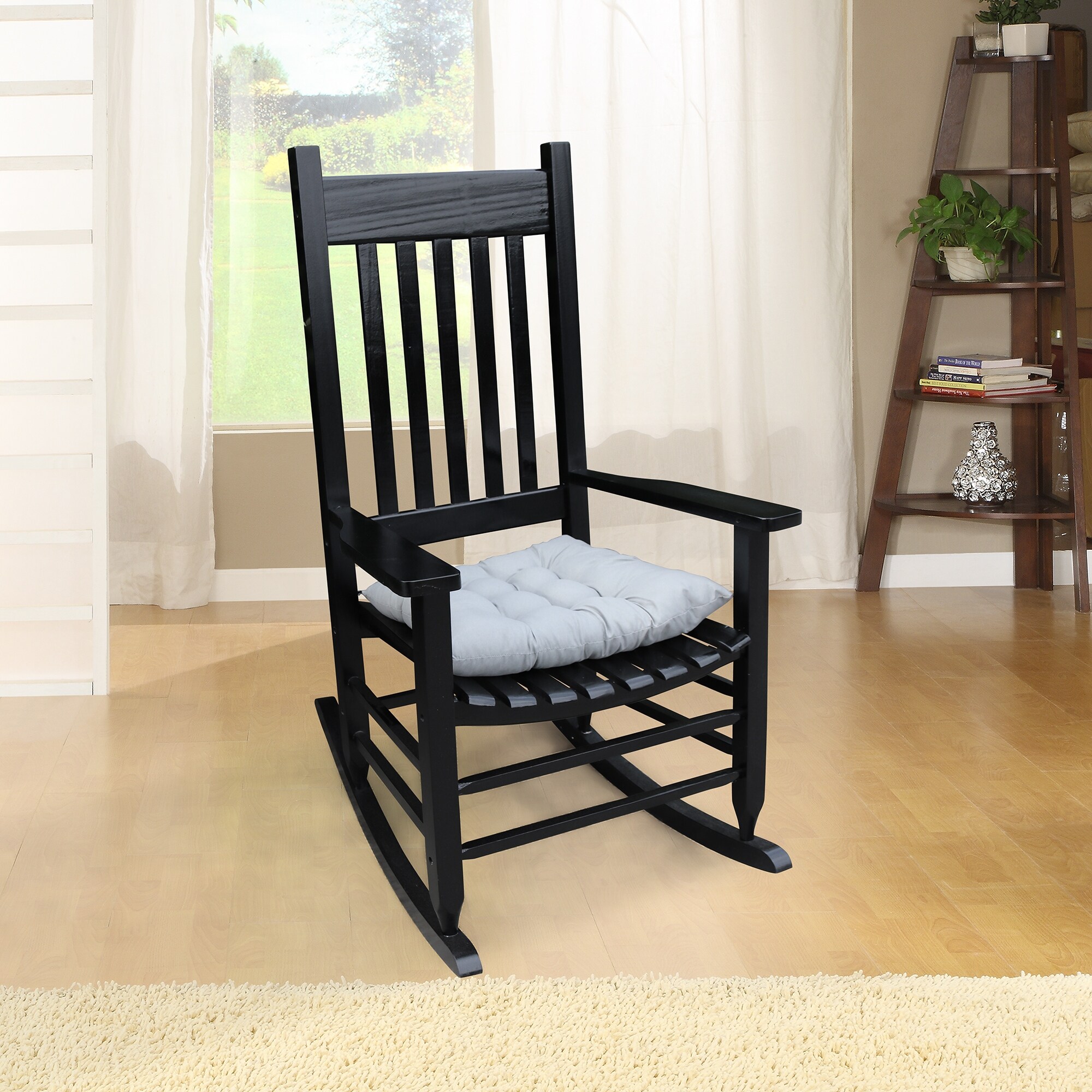 Shop Black Wooden Porch Rocker Chair With Cushion Overstock 32320667