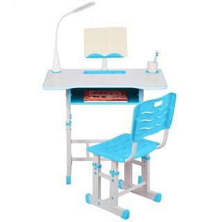 Kids Desk and Chair Set Height Adjustable Children Study Table With LED ...