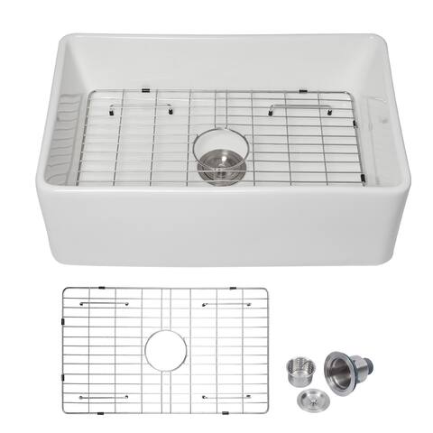 White Fireclay 30 in. Single Bowl Farmhouse Kitchen Sink