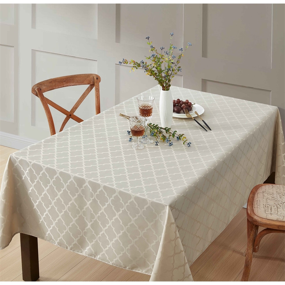 HLC.me Modena Lattice Fabric Tablecloth, Jacquard Fabric Table Cloth for Round Rectangle Table Advanced Water & Fade Resistance