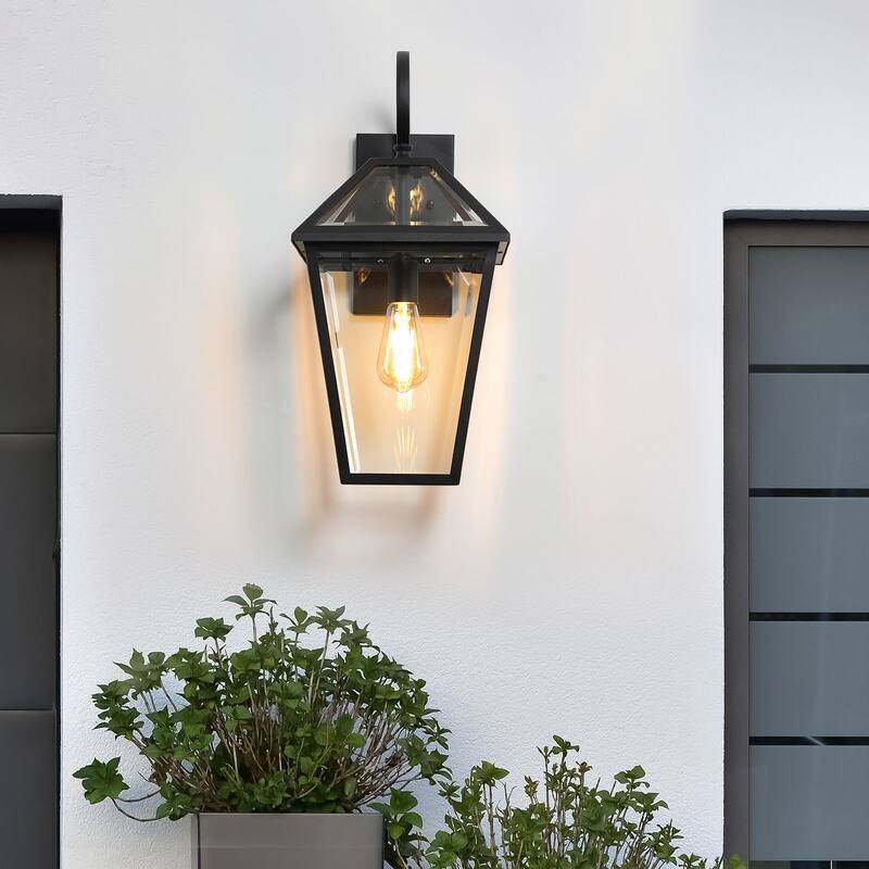 21"(H) 1-Pack Outdoor Wall Lantern Light, Modern Black Metal & Clear Glass Sconce for Porch(No Bulb)