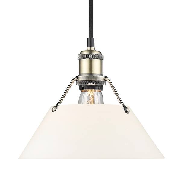slide 2 of 2, Yep by Golden Lighting Orwell 1-light 10in Pendant in Aged Brass and Opal Glass - Gold