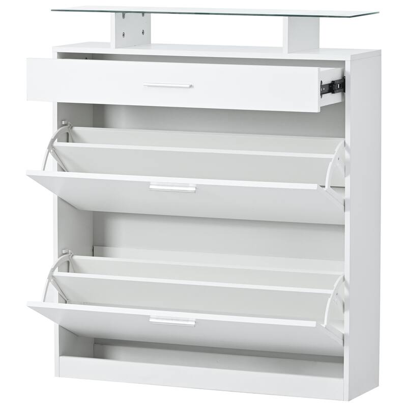 Slim Entryway Organizer with 2 Flip Drawers and LED Light - 9.4"W x 25"H x 35"D
