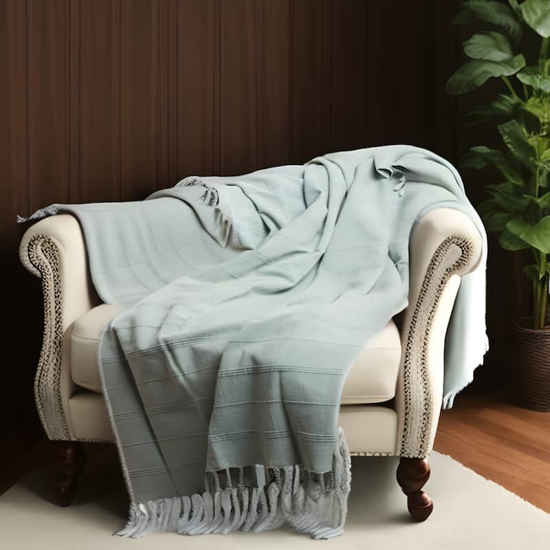 HomeRoots Green Woven Cotton Striped Throw Blanket - Throw - Green