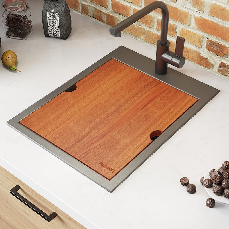 Ruvati 15 x 20 inch Gunmetal Black Stainless Steel Workstation Bar Sink Topmount - RVH8210BL