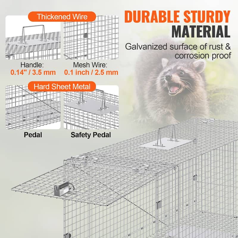 Live Animal Cage Trap with Handle for Stray Dogs, Armadillos, Raccoons, Marmots, Foxes - 42" x 16" x 18"