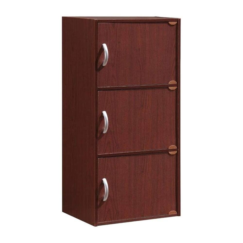 Hodedah 3 Shelf Home and Office Enclosed Organization Storage Cabinet, Mahogany - 28.6