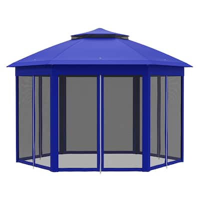 Dark Blue-Black Steel Polyester Hexagon Pop-Up Outdoor Gazebo Tent - Eave Height: 6.6'