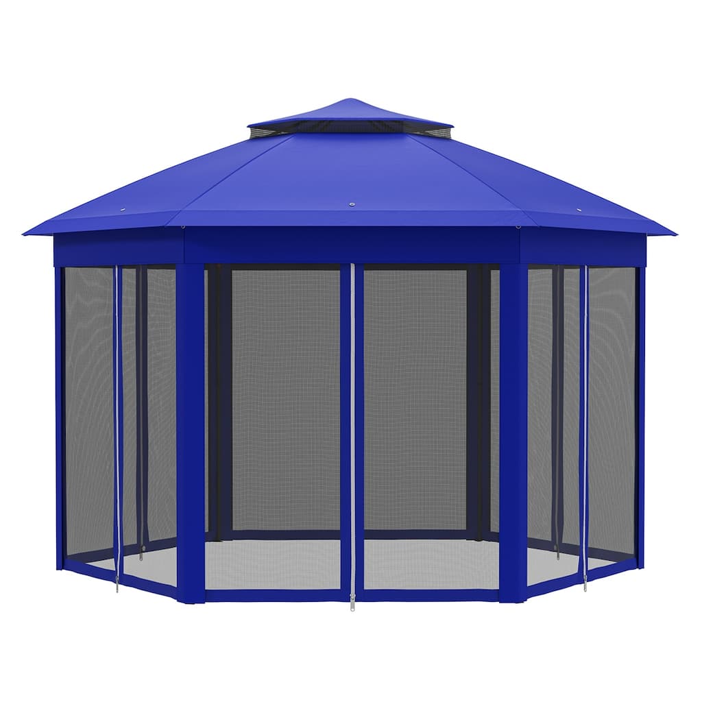 Dark Blue-Black Steel Polyester Hexagon Pop-Up Outdoor Gazebo Tent - Eave Height: 6.6'