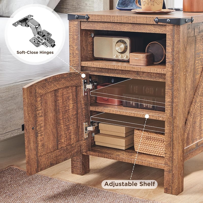 Farmhouse Nightstand with Charging Station, Wood End Table, Side Table