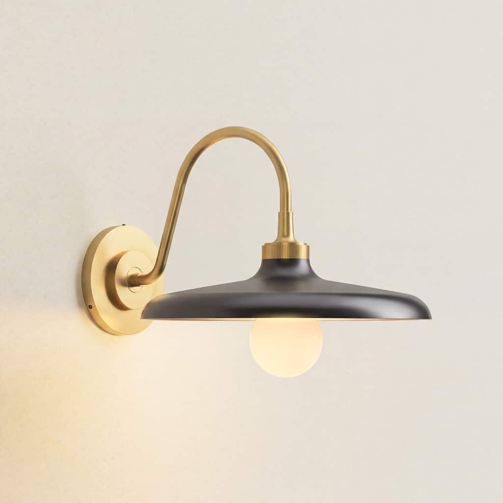 Arcoris Metal Wall Sconces - 12.5" Metal & Gold, Matte Black 1-Light Wall Lighting For Bathroom, Reading Nooks in Modern Style