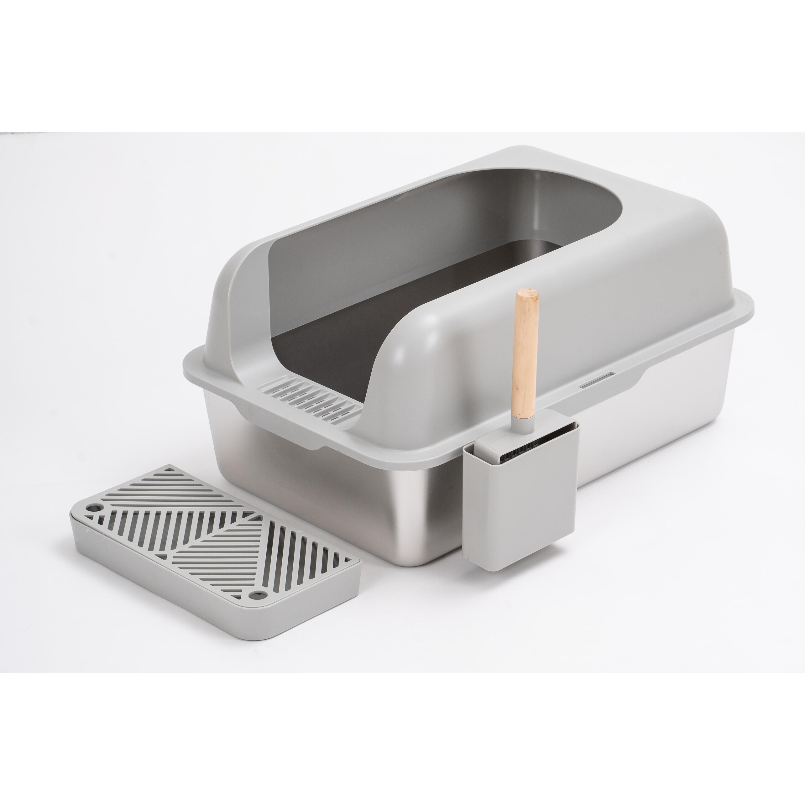 Enclosed Stainless Steel Litter Box With Lid - 19.7x13.8x11.8 Inches, Odor Control Cat Toilet