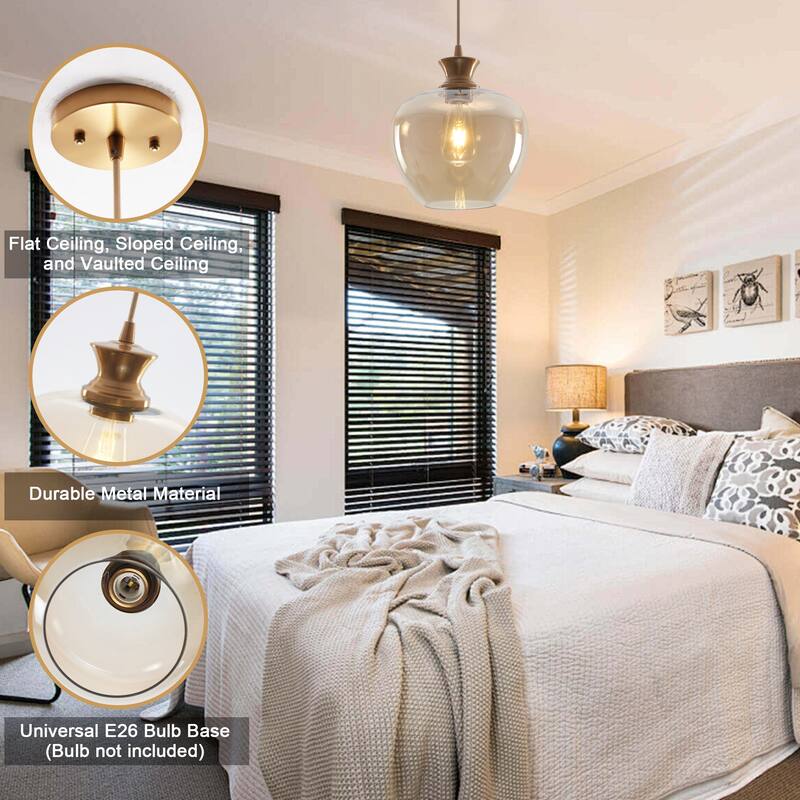 1 - Light Modern Gold Single Pendant with a Amber Glass Shade - Brass - N/A