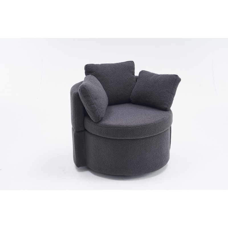 Chenille Upholstered Swivel Accent Chair, Cozy Club Chair with 2 Thorw Pillows, Oversized Lounge Armchair with Metal Base
