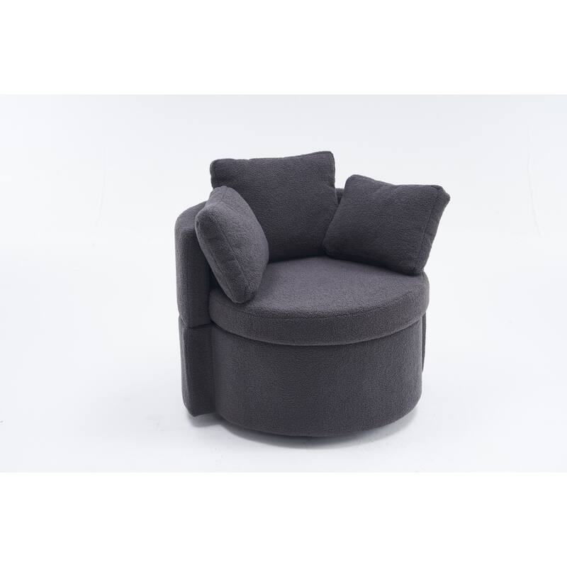 Dark Gray Modern 31.5" Upholstered Swivel Barrel Chair with Storage and Back Cushion
